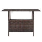 HAOYYE Modern Brown Gradient Bar Table Stylish Rattan Pub Table with Stainless Steel Cup Holders for Home Kitchen Dining Living Room Small Space Furniture